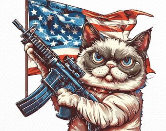 24 Patriotic Cat Clipart Bundle: 4th of July PNG (Commercial Use)