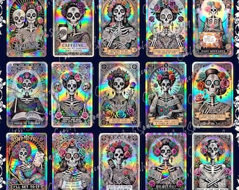 Klipart z kartą tarota La Catrina, grafika do druku na Dzień Zmarłych (do pobrania natychmiast)