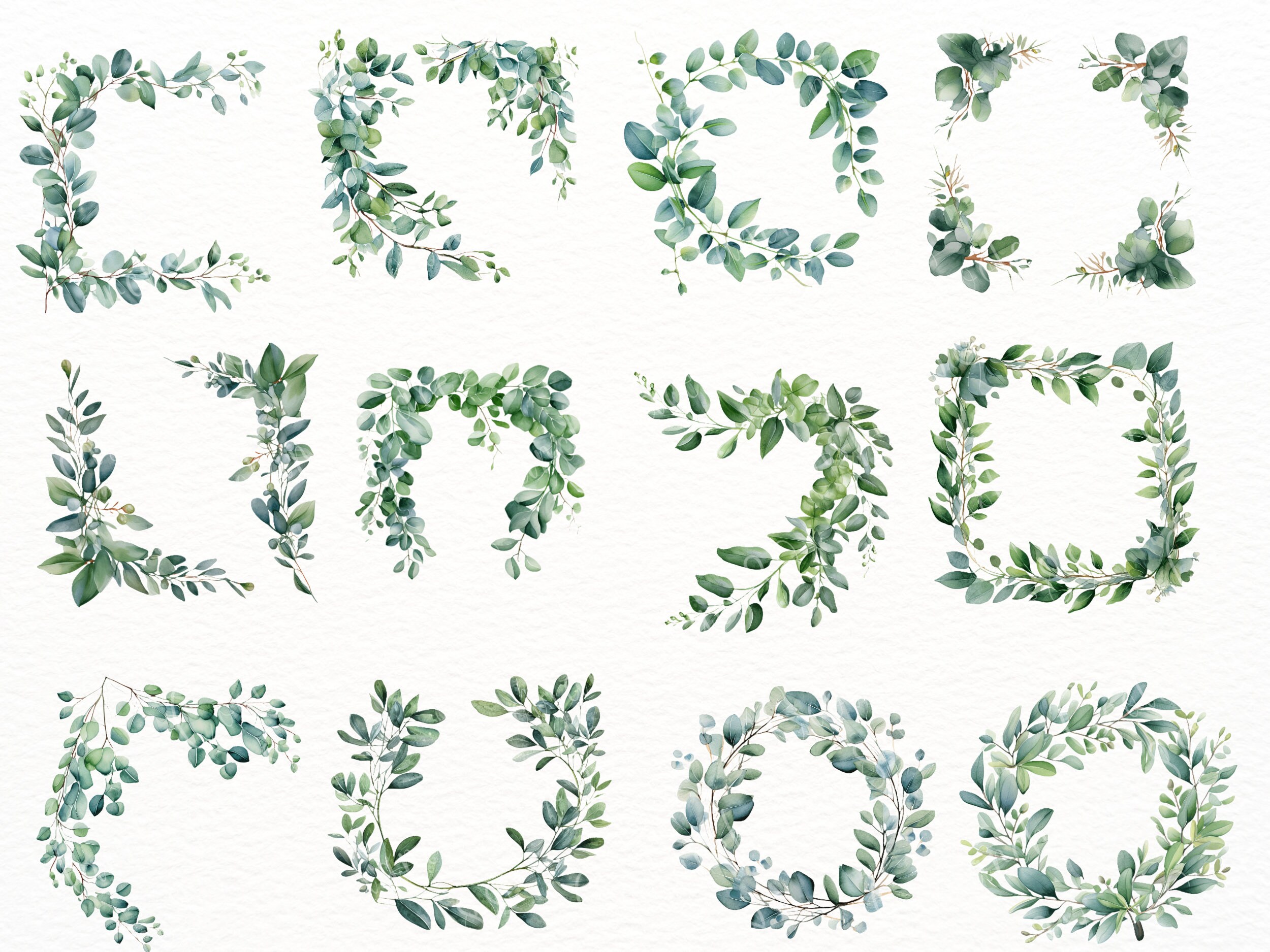 22 PNG Eucalyptus Wreath Clipart, Sublimation , Watercolor Leaves ...