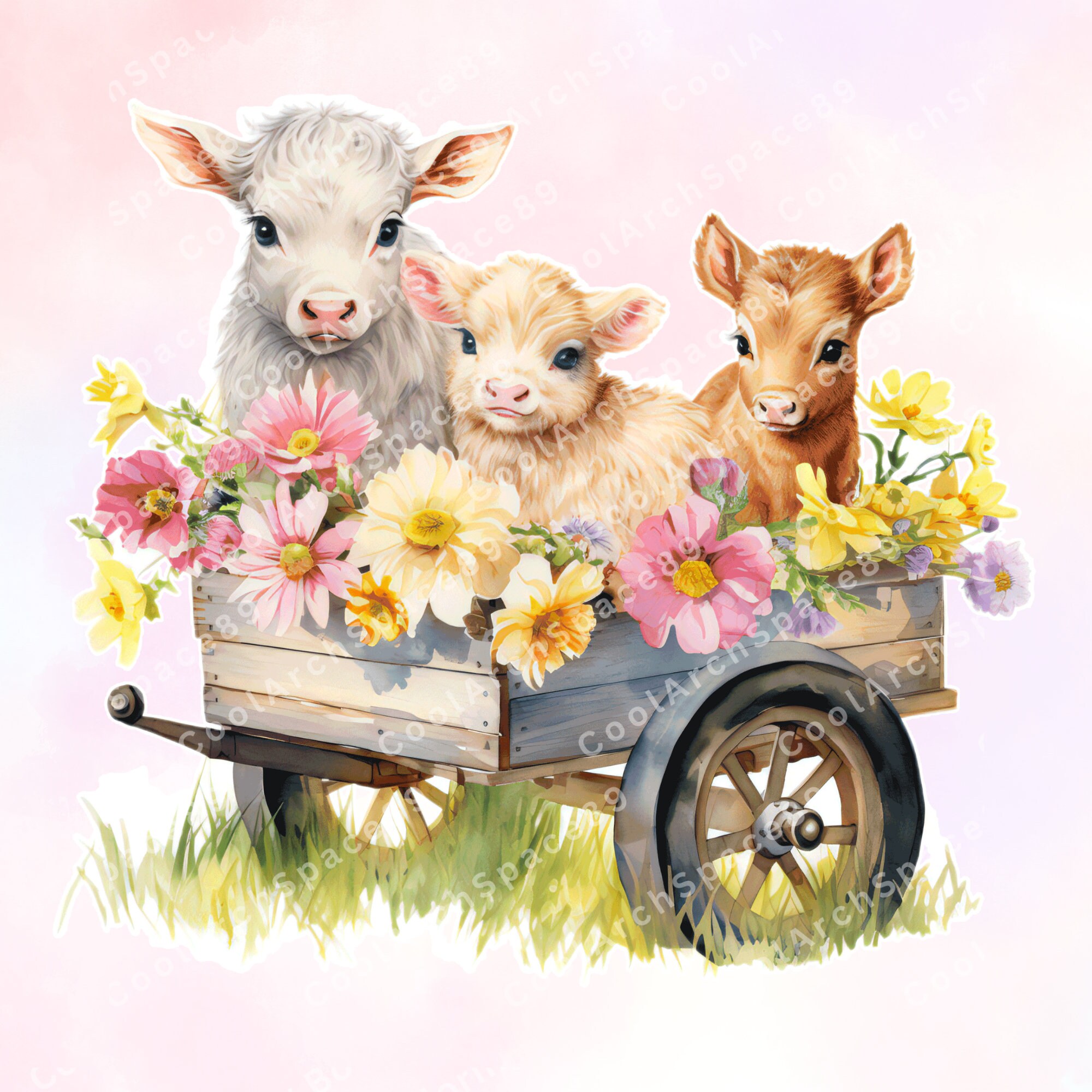 12 Farm Animals Wagon Png Sublimation Design Download, Cute Farm ...