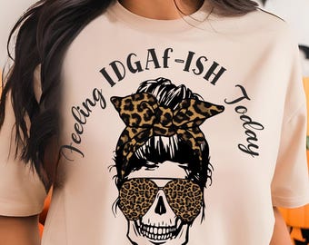 Mom Life Cheetah Skull PNG: Messy Bun Sublimation (Digital Download)