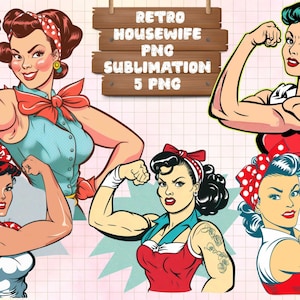 Retro Housewives Clipart 5 Png  Bundle,Housewives Sublimation, Fussy Cut People, 50s Women, Vintage Woman, Digital Download,