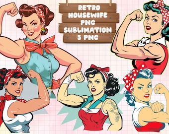 Retro Housewife Clipart: 50s Women PNG Bundle (Digital Download)