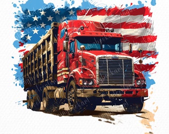 American Flag Dump Truck PNG – Patriot Vehicle Sublimation Graphic