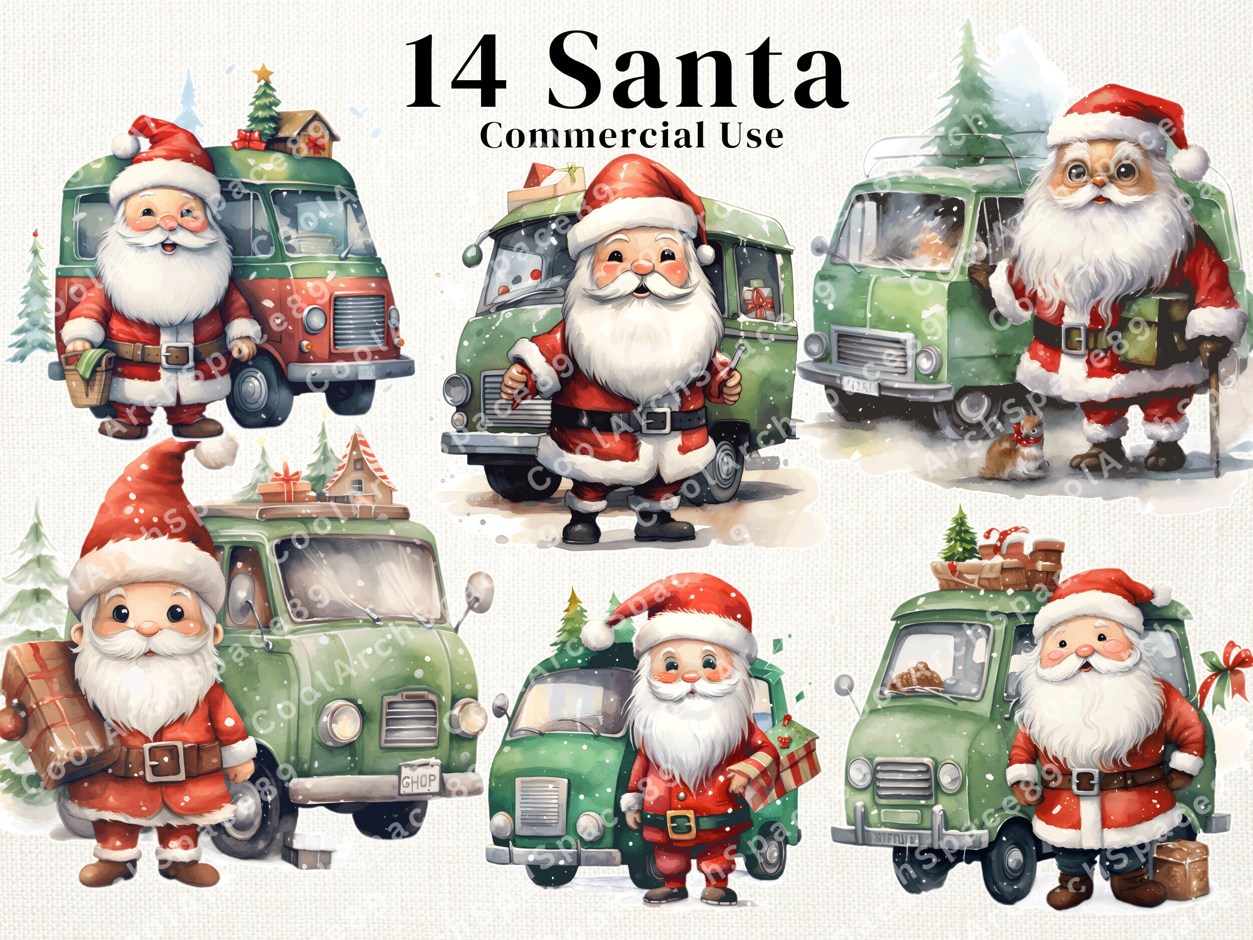 14 Christmas Gift Delivery Car Santa ,watercolor Clipart 14 Christmas Gift Delivery Car Santa ,watercolor Clipart