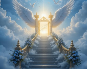 Heaven Stairway Background: Blue Sunset Memorial JPG (Digital Download 3500x3500px)
