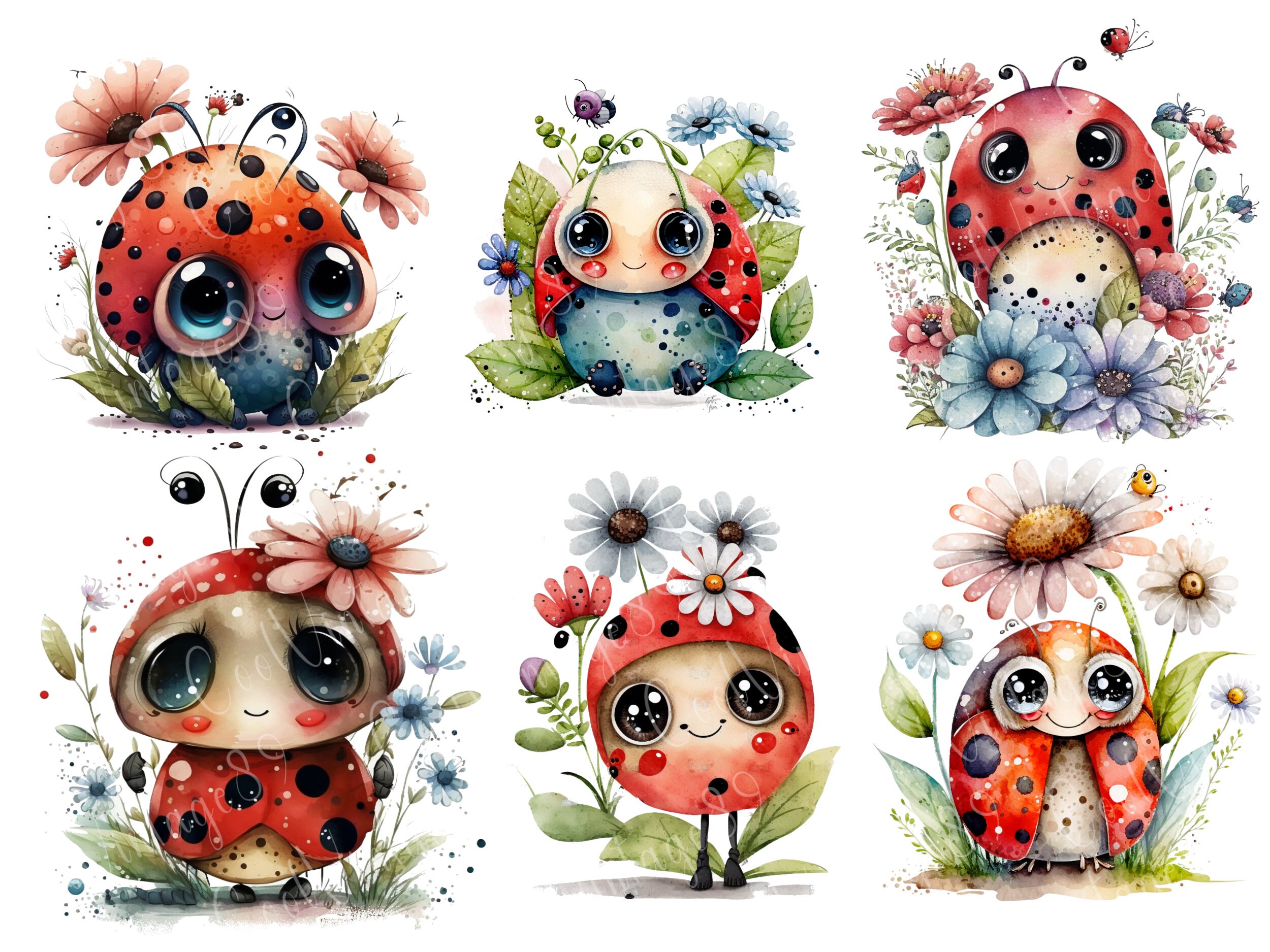 8 Cute Ladybug Watercolor Clipart, Watercolor PNG, Sublimation Files ...