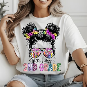 Tie Dye Messy Bun 2nd Grade PNG: Back To School Sublimation (Digital Download)