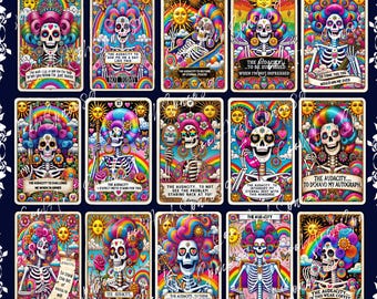 20 Funny Skeleton Tarot Card Clipart: Sarcastic Gothic Design (Digital Art)