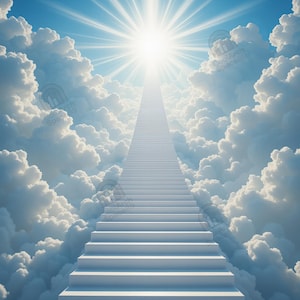 Stairway to Heaven Stairs Memorial Background, Heaven Backdrop Memorial ,Doves, Heaven, Wings, Gate, Archway, Stairway, Clouds, JPG.