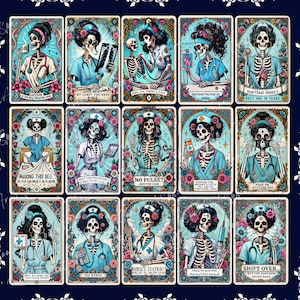15 cartas del Tarot de enfermera, clipart, descarga digital: ilustración única del Tarot de enfermería para proyectos médicos, de arte espiritual y de álbumes de recortes.