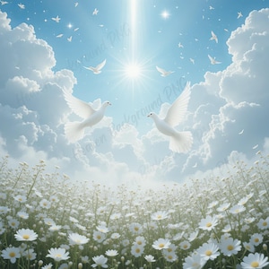 Nuvens de pombas memoriais JPG: fundo de funeral cristão (download digital 3000x3000px)