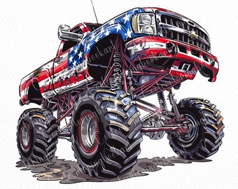 Monster Truck Flag PNG: American Patriot Flatbed Vehicle Sublimation Graphic (Commercial Use)