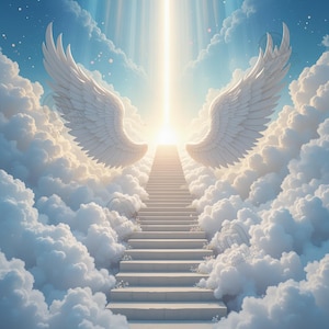 Stairway to Heaven Background,Heaven,Gates of Heaven,Columns Memorial Wallpaper,Funeral Program,Clouds Doves,Digital Background.