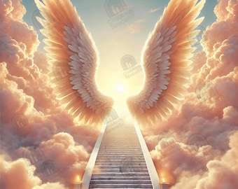 Pearly Gates Heaven Backdrop, Majestic Angelic Gate With Clouds