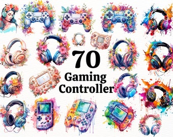 70 PNG Girl Gaming Controller Clipart , Digital Download - Card Making, Mixed Media,Digital Paper Craft,Gaming clipart,Gamer.