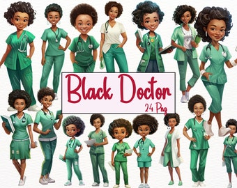 Immagini clipart di una dottoressa afroamericana: download in formato PNG per sublimazione