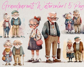 Grandparents Watercolor 5 Png Bundle , Sublimation png , Clipart , T-shirt ,mugs , Digital  Download.