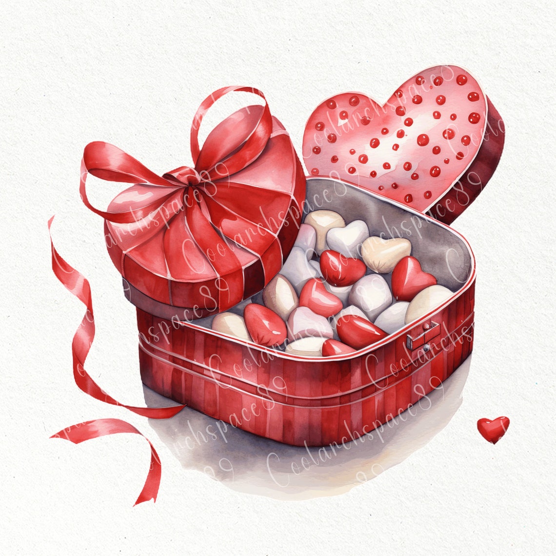 20 PNG Watercolor Valentine's Day Gifts Clipart, Heart Box Valentines ...