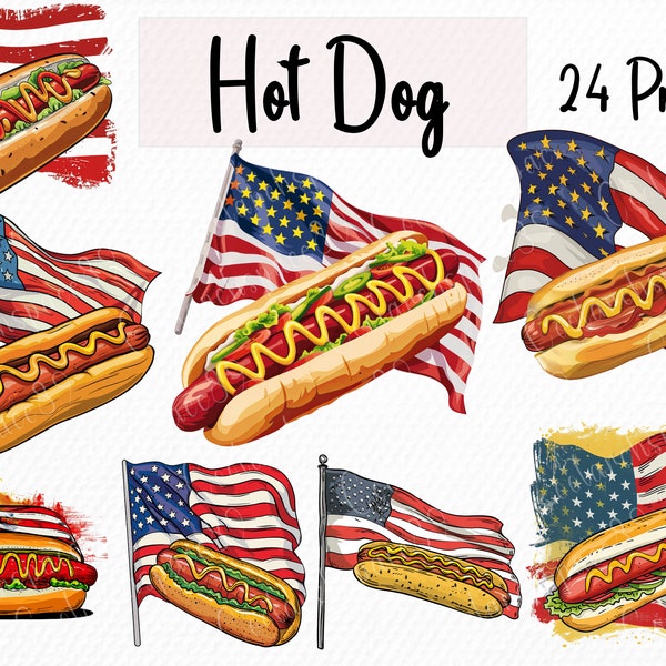 24 Hot Dog PNG independence day Patriotism  clipart vibrant colors USA flag patriotic  Sausage food.