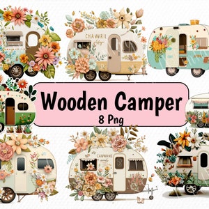 Watercolor Happy Camper Clipart Flowers 4 Png Bundle, Camper Sublimation, Camper Flowers Png, Camper Clipart Png, Digital Download.