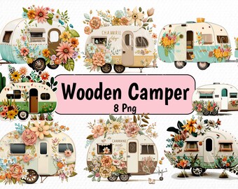 Watercolor Camper Clipart: Floral PNG Bundle (Digital Download)
