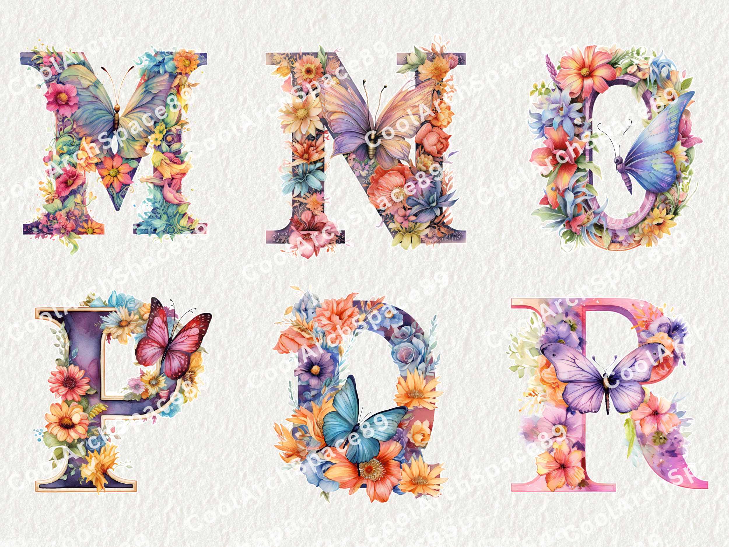 Bloemen alfabet A Z clipart, bloemen letters Png, aquarel alfabet png