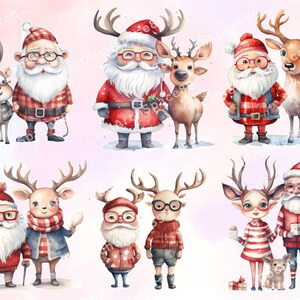 17 Santa Reindeer Watercolor PNG Bundle , Santa Claus Clipart ...