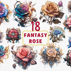 18 Gothic Fantasy Roses Clipart: Watercolor PNG (Digital Download)