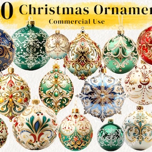40 Christmas Ornament Clipart, Watercolor Christmas Ornament PNG, Christmas Clipart, Christmas Decoration Clipart,  Commercial Use.