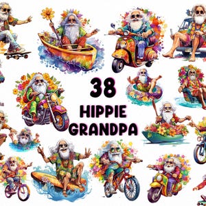 38 Hippie Grandpa Clipart PNG Bundle , Funny Grandfather Watercolor Art Clipart, Elderly PNG ,Commercial Use, Instant download.