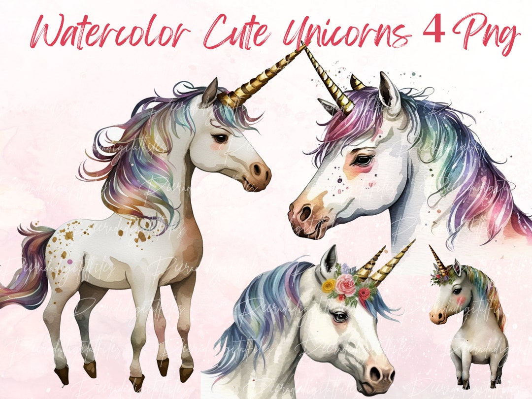Watercolor Cute Unicorns 4 Png Sublimation Bundle Clipart - Etsy