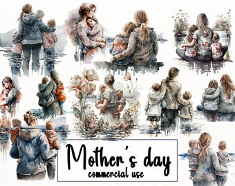 Watercolor Mother's Day Clipart: Family PNG Bundle (Digital Download)