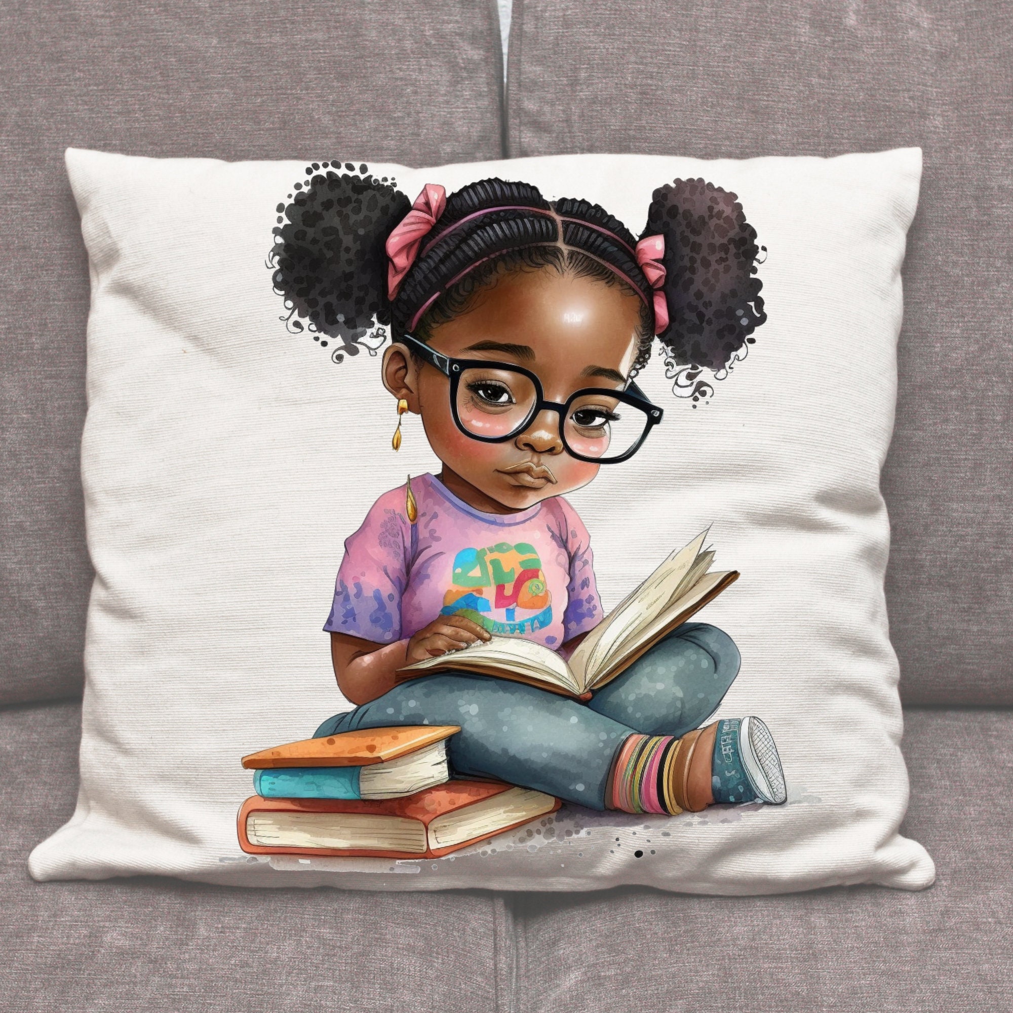 15 Watercolour Black Girl Reading Clipart Girl Studying - Etsy