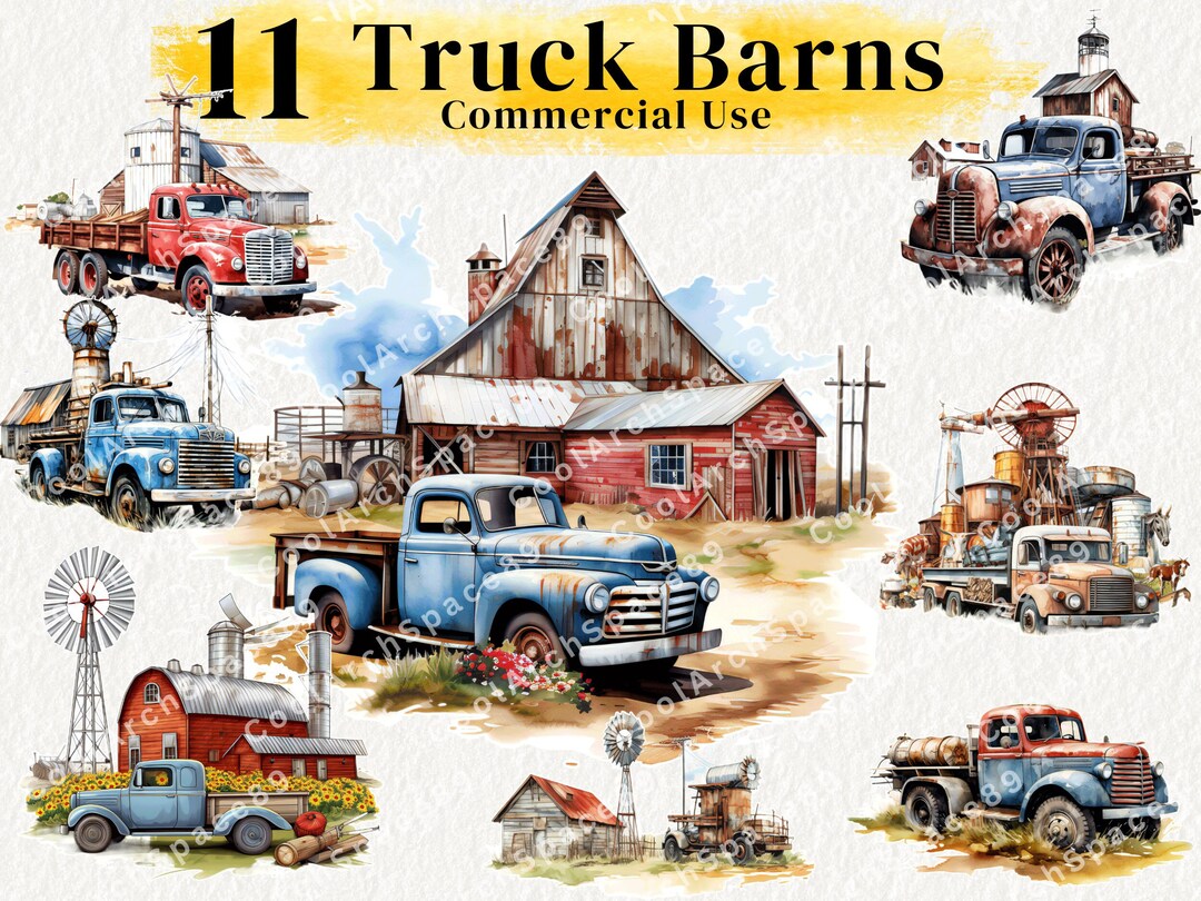11 Farmhouse Clipart Png, Farm Truck Watercolor Clipart, Junk Journal ...