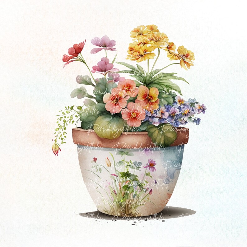 4 PNG Watercolor Flowers Pot Clip Art Watercolor PNG Etsy