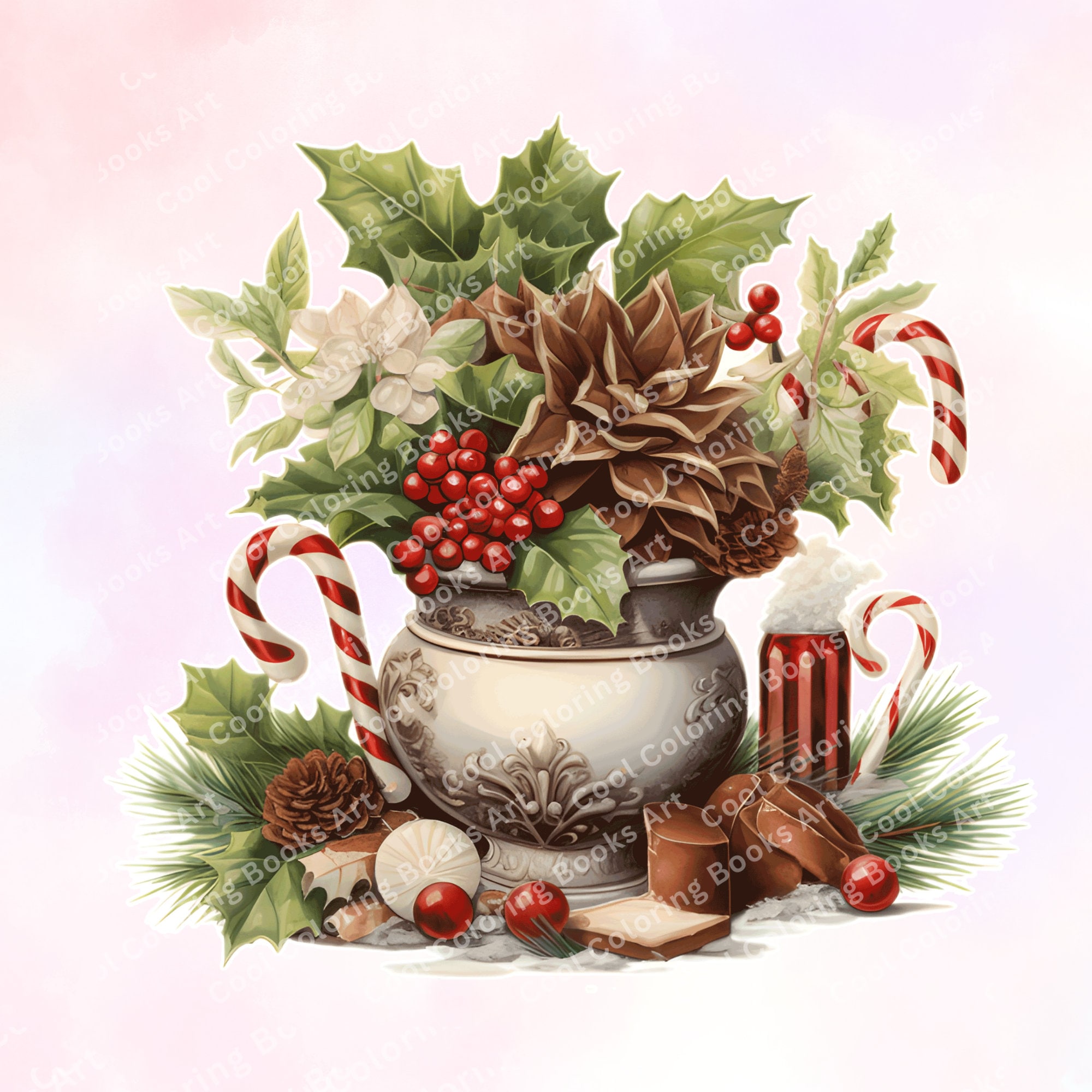 24 Christmas Tea Clipart, Winter Holiday Tea Cups, Garden Tea Clip Art
