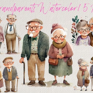 Grandparents clipart 5 Png Bundle ,Oldman clipart Granny, clipart Older Women graphics Older , Grandfather clipart , Digital Download.