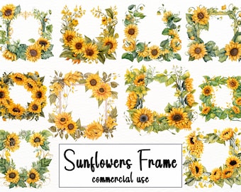 20 PNG Watercolor Sunflowers Clipart - fall sunflower floral bouquets in PNG format instant download for commercial use