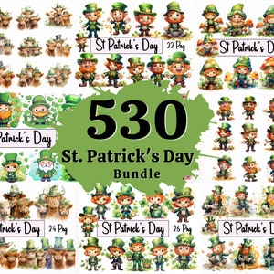 530 PNG St. Patrick's Day Bundle, Images de lutin, graphismes de personnage de folklore irlandais, téléchargement numérique instantané, usage commercial.