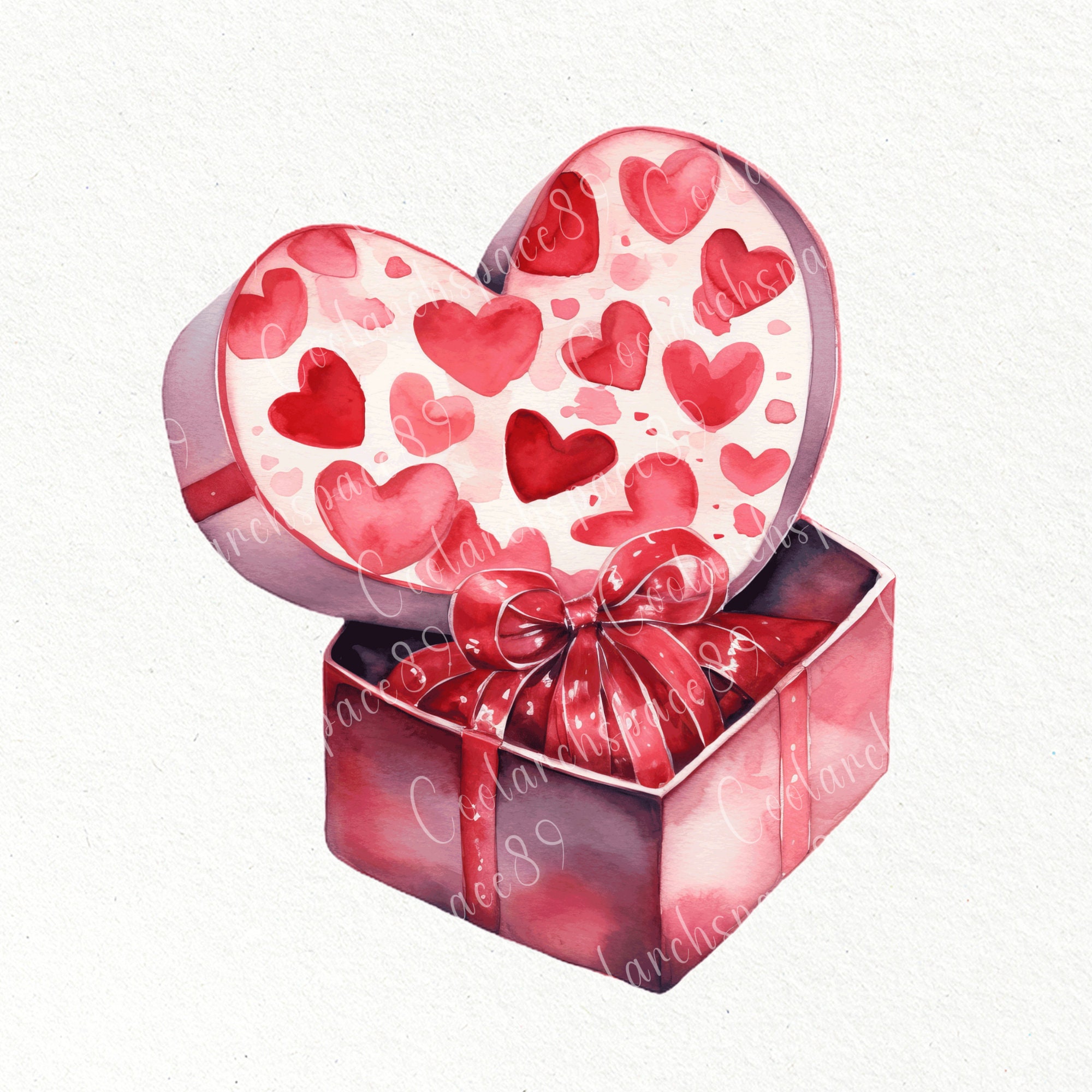 20 PNG Watercolor Valentine's Day Gifts Clipart, Heart Box Valentines ...