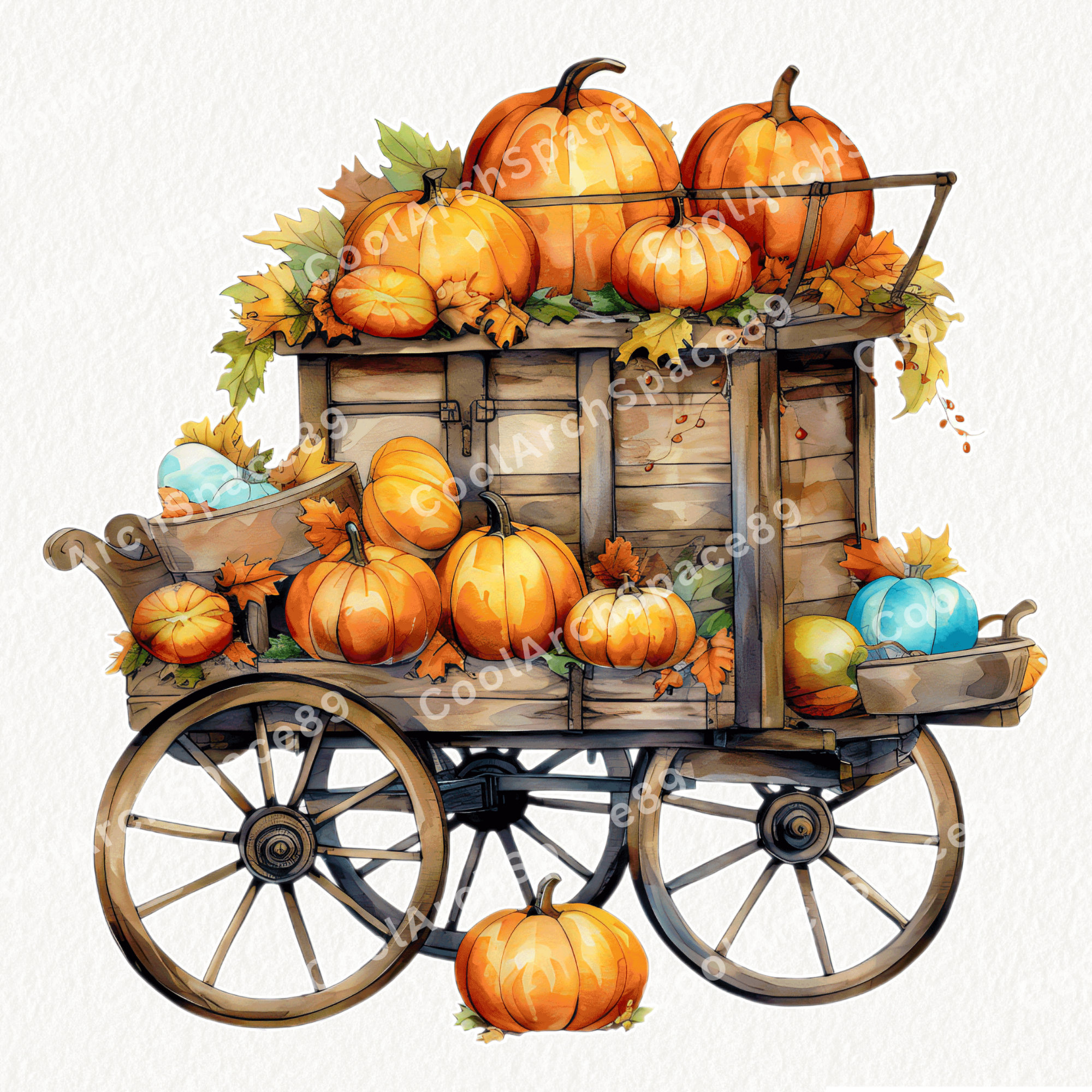 8 Watercolor Pumpkin Wagon Clipart Bundle Fall Harvest Etsy