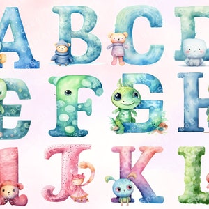 Alphabet coral reef, Ocean, underwater world Watercolor png, 26 Catton letters, Baby room clipart, Digital Downloads.