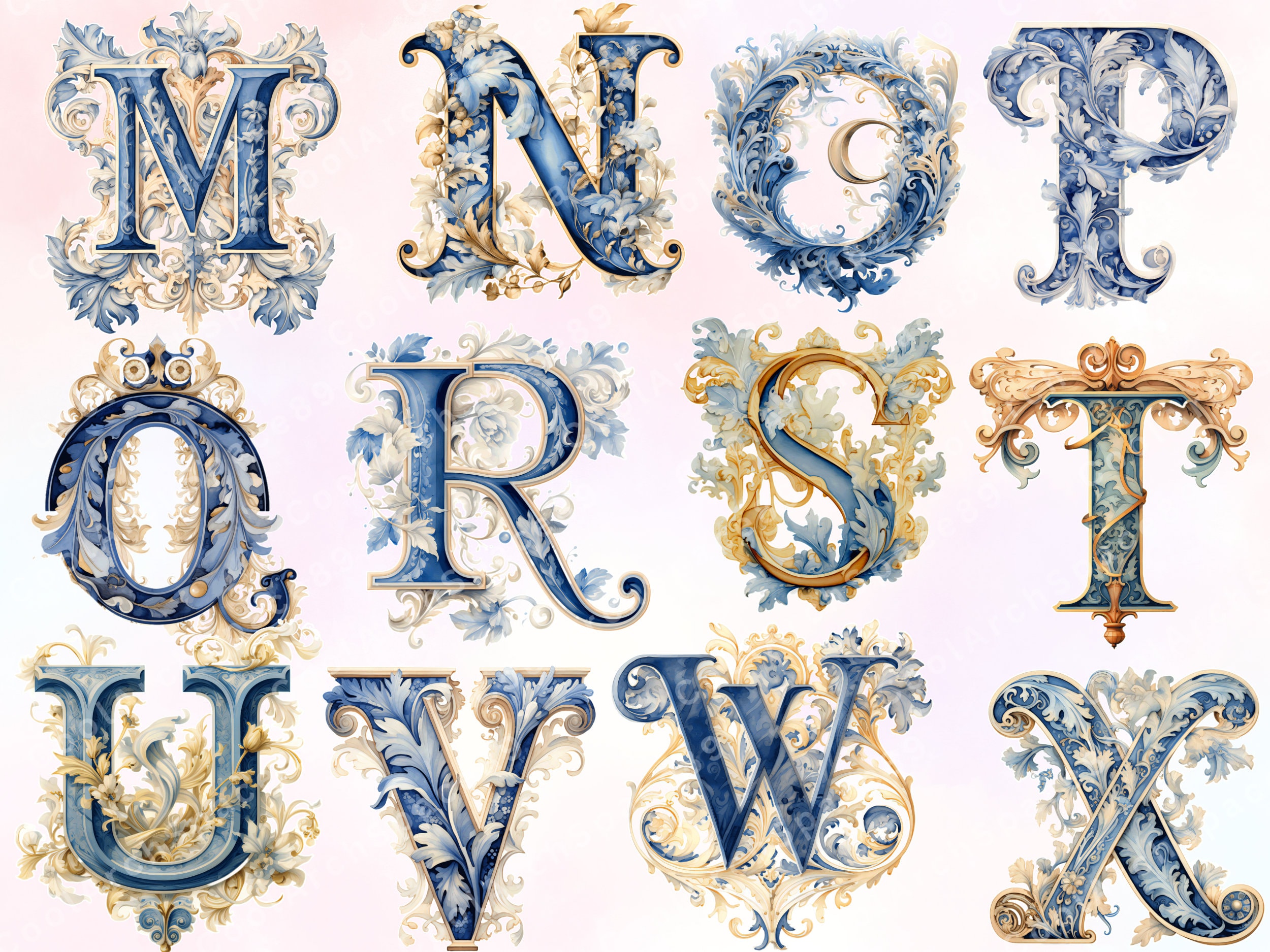 Blank Rococo Letter Victorian Watercolor Alphabet: Rococo Letter PNG Clipart (digital ...