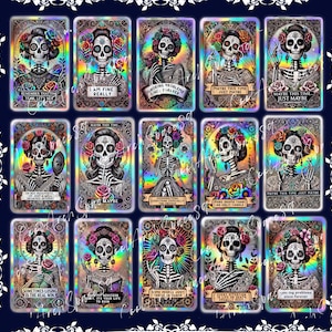 15 PNG Tag der Toten LA CATRNA Tarot Karten Clipart, Dia de los Muertos Digitale Illustration, mexikanischer Feiertag Skelettkunst, Halloween.