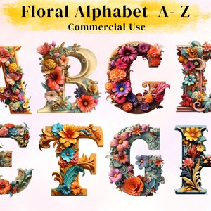 3D Floral Alphabet PNG, 26 Floral A - Z Buchstaben Clipart, Floral Clip Art Bundle, Buchstaben Clipart, Aufkleber, Schriftzug, Digitaldruck.