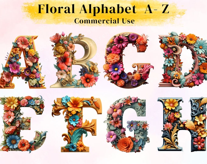 Aquarell Blumen Alphabet Buchstaben Clipart PNG Set von Blumenbildern ...