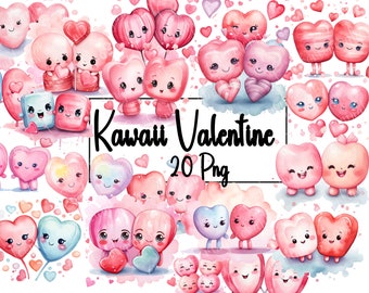 20 PNG Kawaii Valentine Clipart  Bundle  Sweet Love , Cute sweetheart clipart - PNG,  printable stickers , Digital Downloads commercial use.