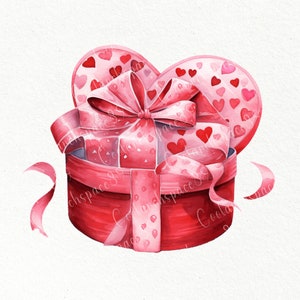 20 PNG Watercolor Valentine's Day Gifts Clipart, Heart Box Valentines ...