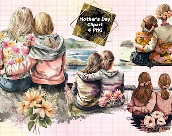 Mother and daughter clipart 4 Png Bundle, Mother Sublimation, Mother Day Clipart, Mug T-shirt Png , Digital Download.